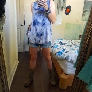 Top, tie-dye, blue/gray, cotton